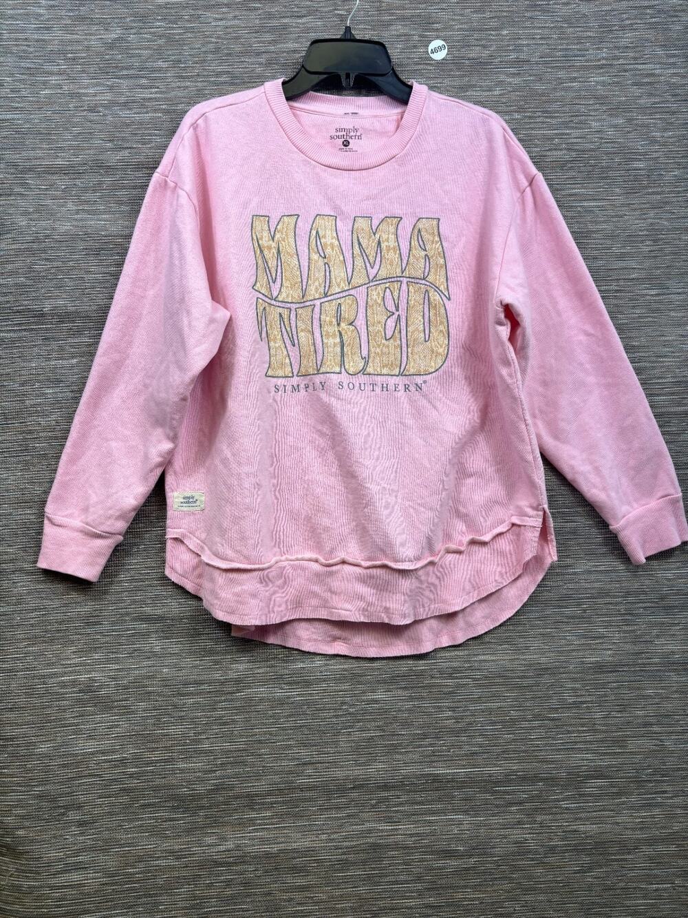 Simply Southern Sweatshirt Womens Size XL Pink "Mama Tired" Long Sleeve